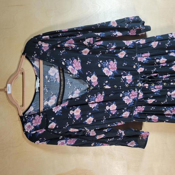 American Eagle Outfitters Black Floral V Neck Boho Maxi Dress Women Size M - Picture 6 of 9